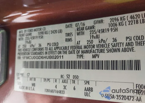 2017 Ford Escape Se из США, поврежденный, VIN 1FMCU0GD6HUB02011